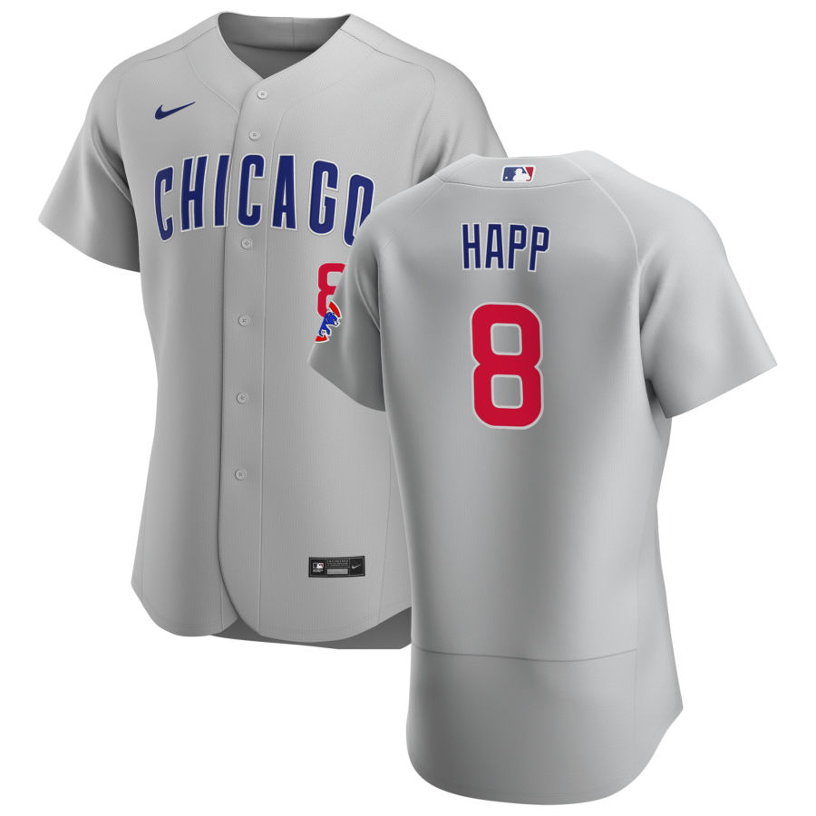 Chicago Cubs #8 Ian Happ Men Nike Gray Road 2020 Authentic Team Jersey